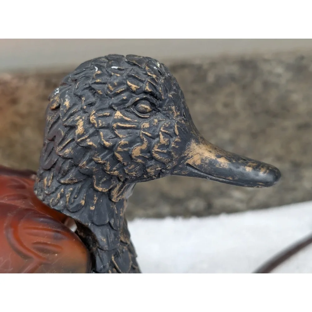 Vintage Mallard Duck Night Lamp Amber Glass Tiffany Style Metal Works